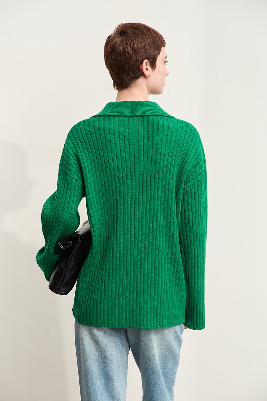 Lapel Embroidered Drop Shoulder Sweater|AMII-AMII.com