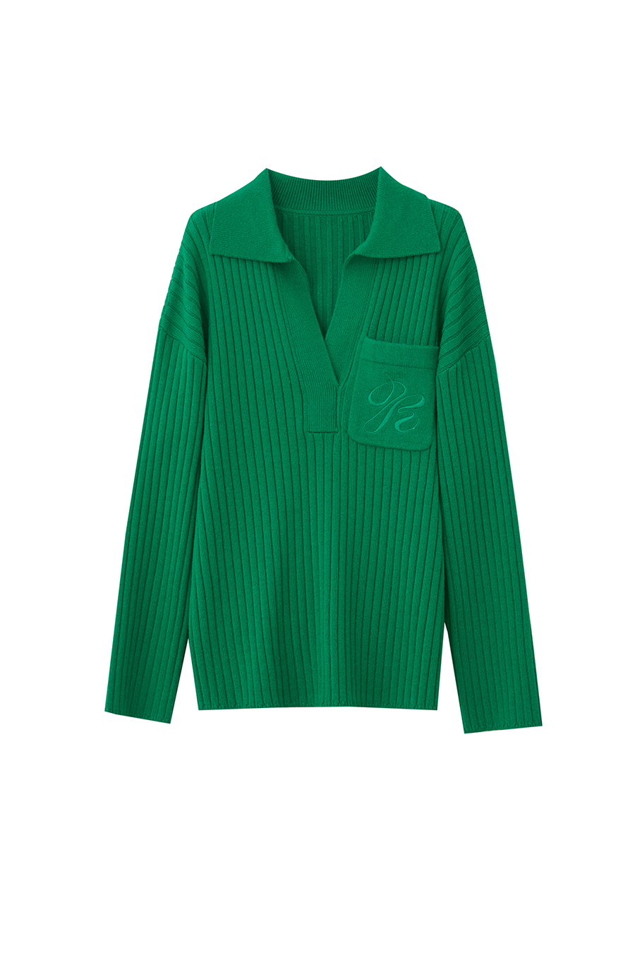 Lapel Embroidered Drop Shoulder Sweater|AMII-AMII.com