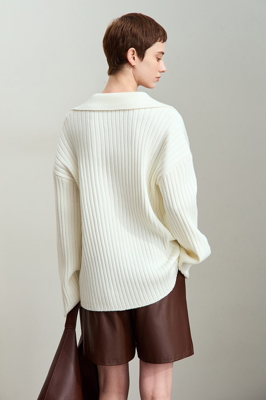 Lapel Embroidered Drop Shoulder Sweater|AMII-AMII.com