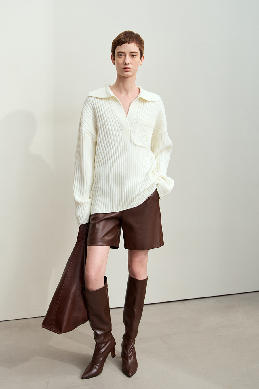 Lapel Embroidered Drop Shoulder Sweater|AMII-AMII.com