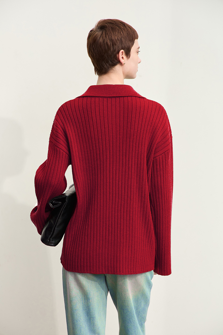 Lapel Embroidered Drop Shoulder Sweater|AMII-AMII.com