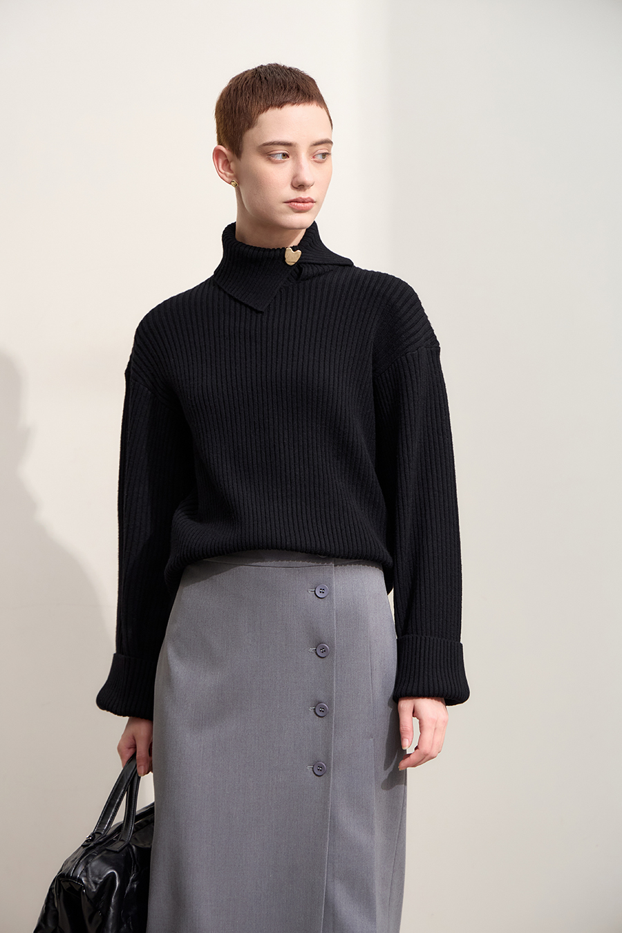 Lapel Drop-shoulder Sweater