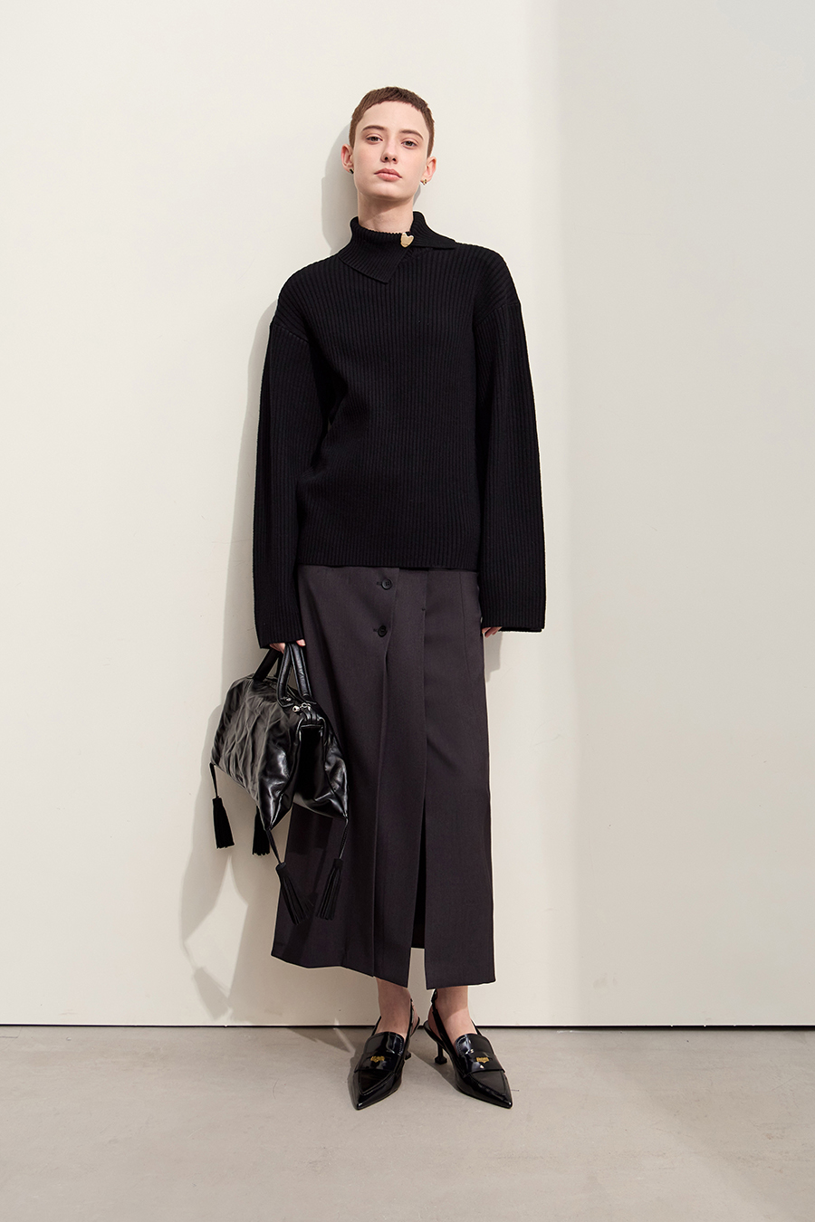 Lapel Drop-shoulder Sweater