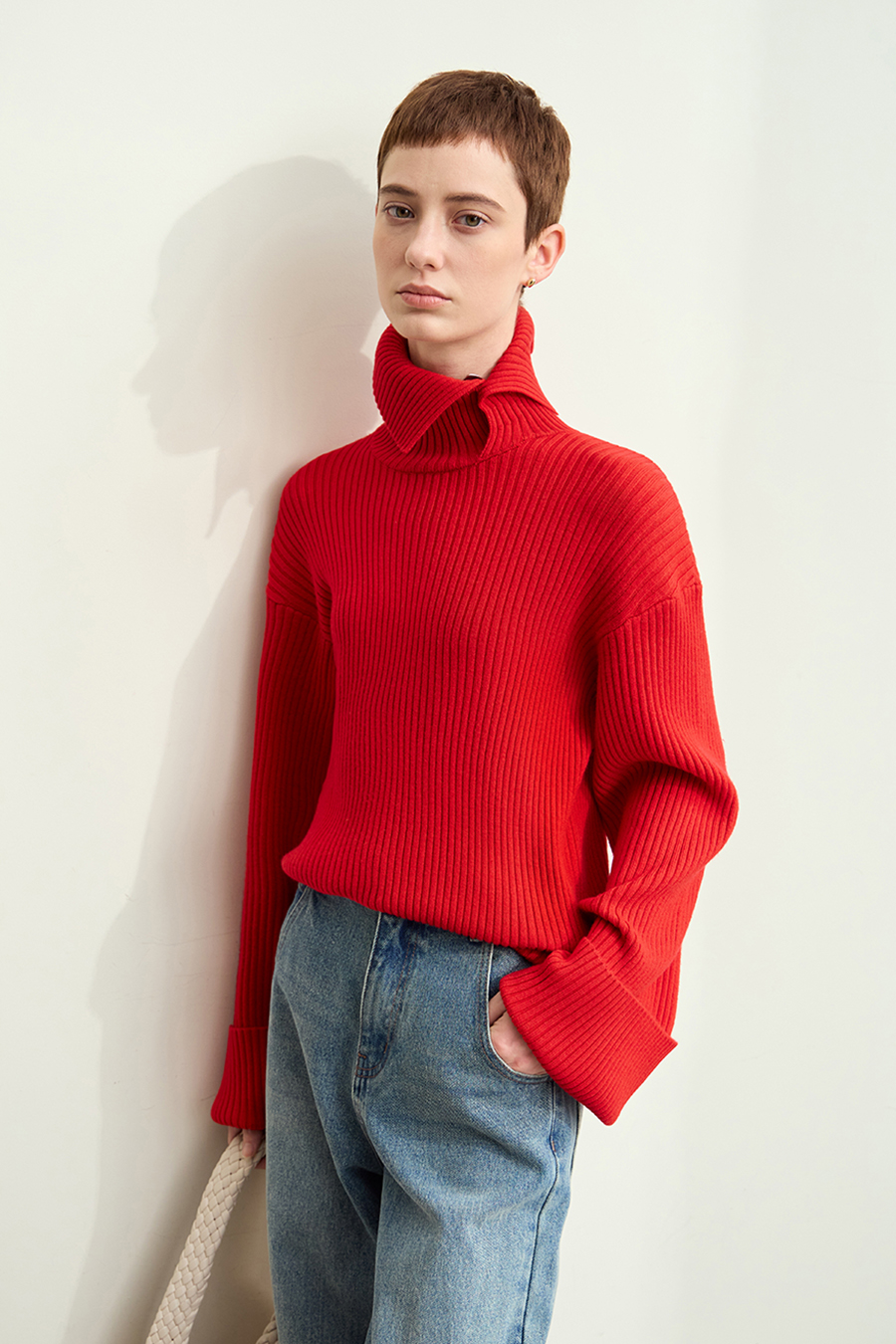 Lapel Drop-shoulder Sweater