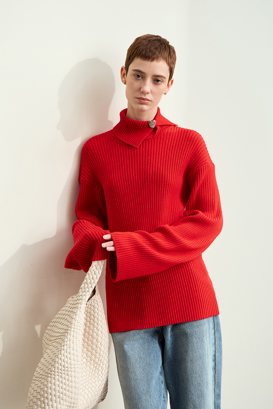 Lapel Drop-shoulder Sweater