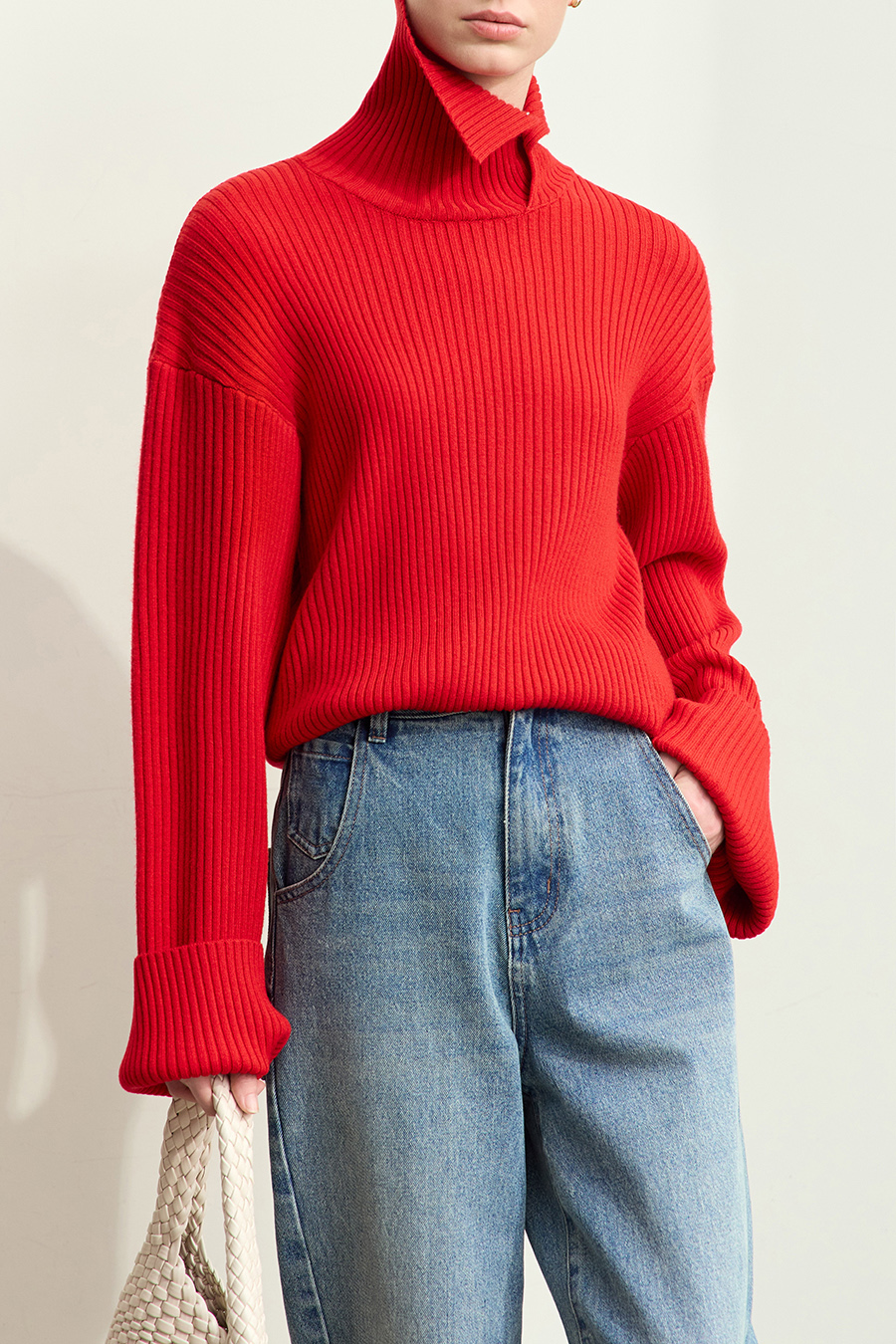 Lapel Drop-shoulder Sweater