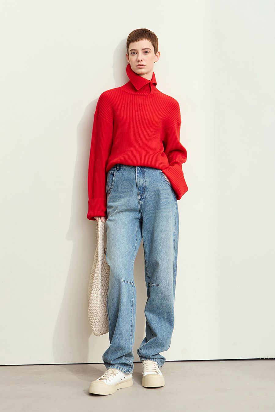 Lapel Drop-shoulder Sweater