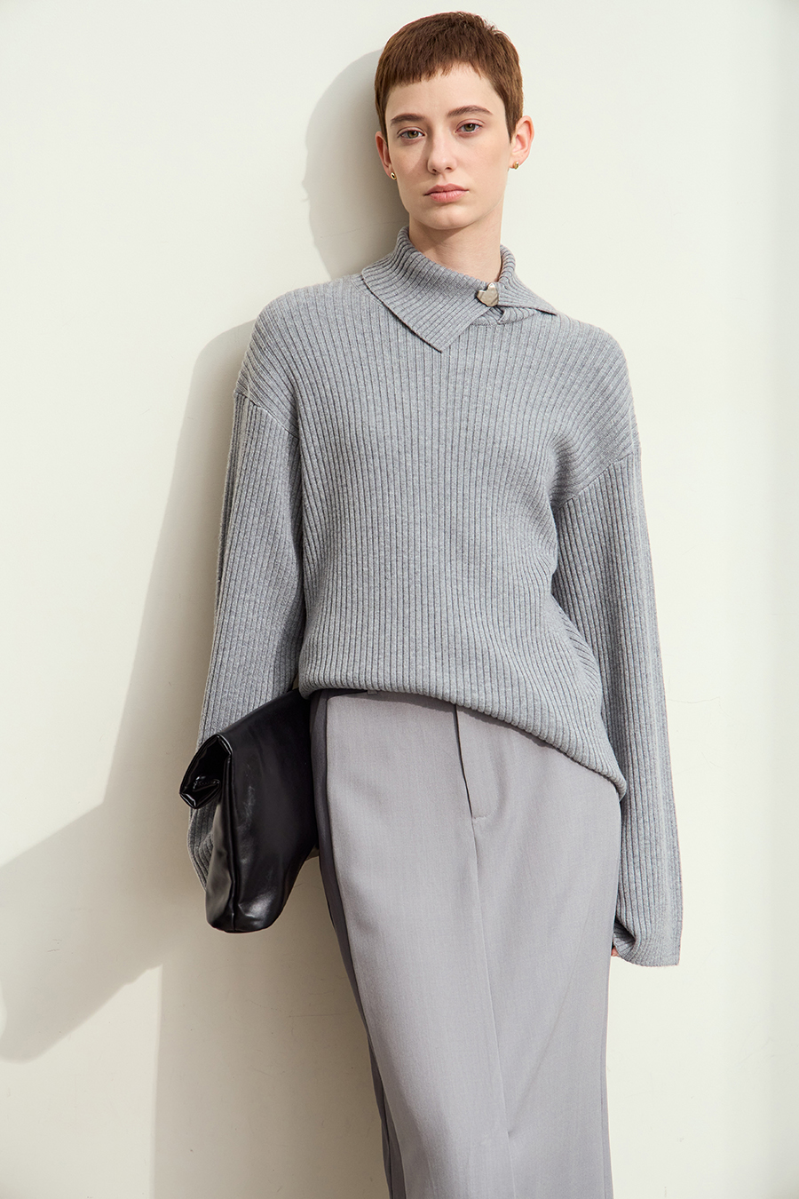 Lapel Drop-shoulder Sweater