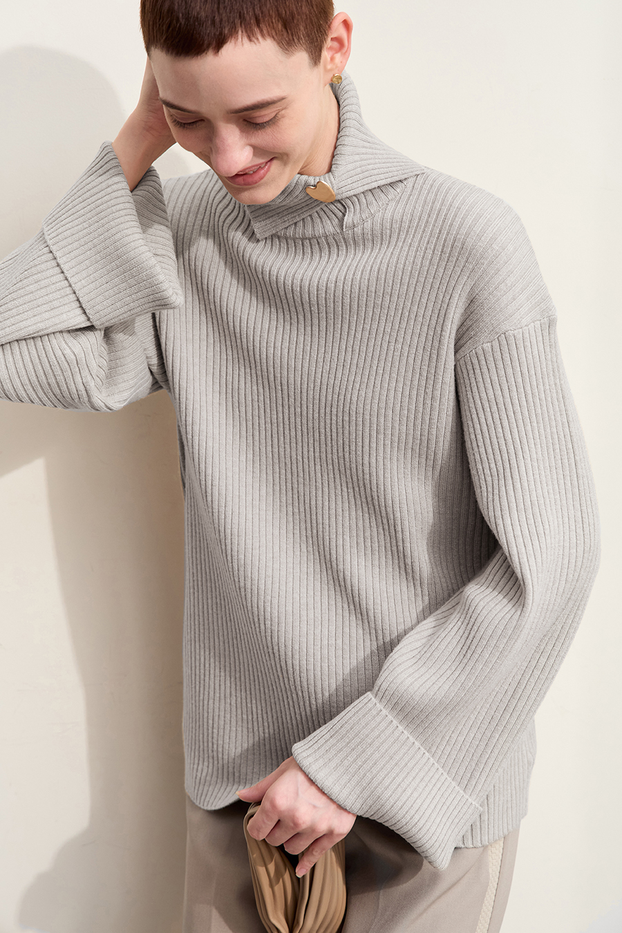 Lapel Drop-shoulder Sweater