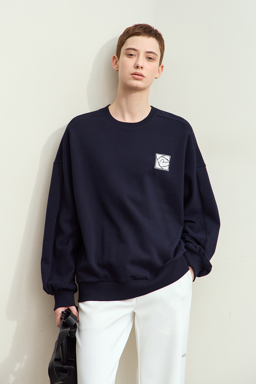Letter Embroidered Fleece Sweatshirt