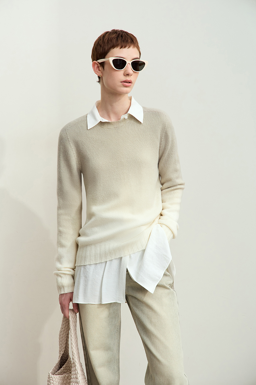 Crew Neck Seamless Ombre Sweater