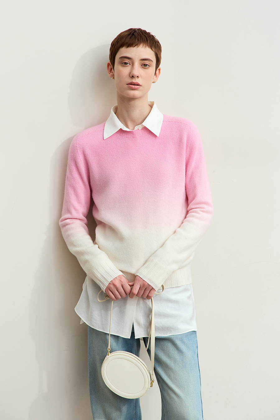 Crew Neck Seamless Ombre Sweater