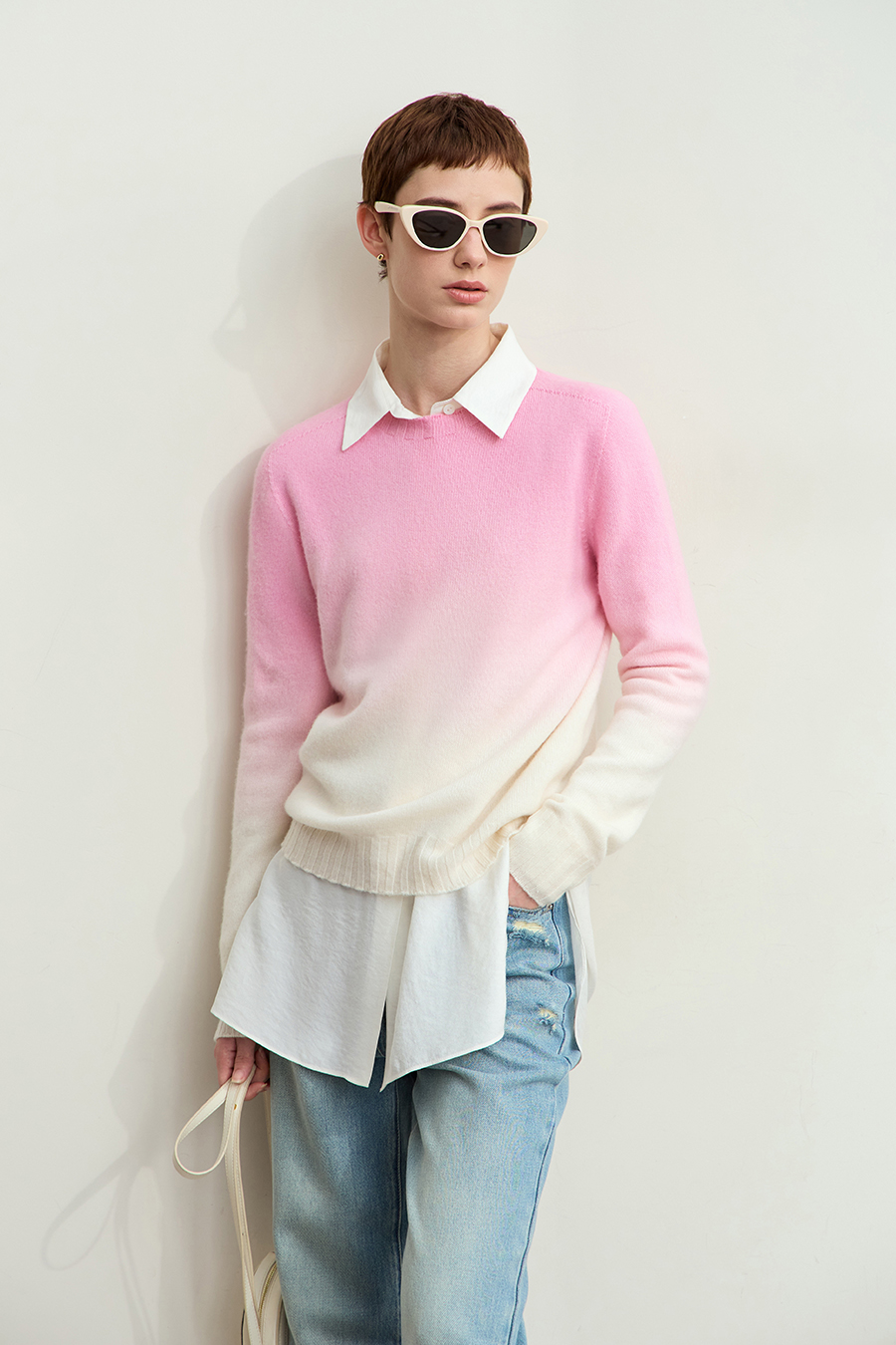 Crew Neck Seamless Ombre Sweater