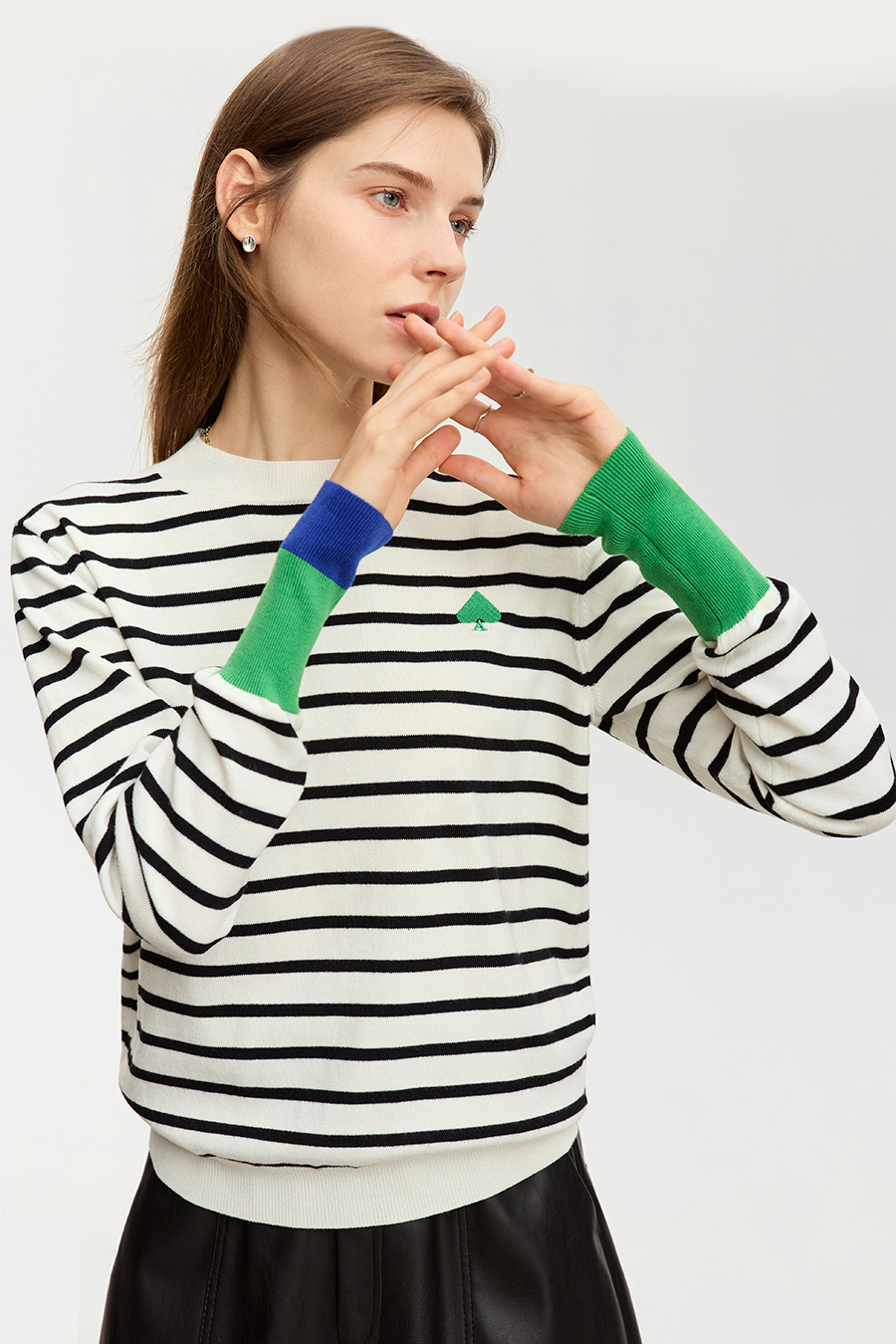 Color Block Embroidered Striped Sweater