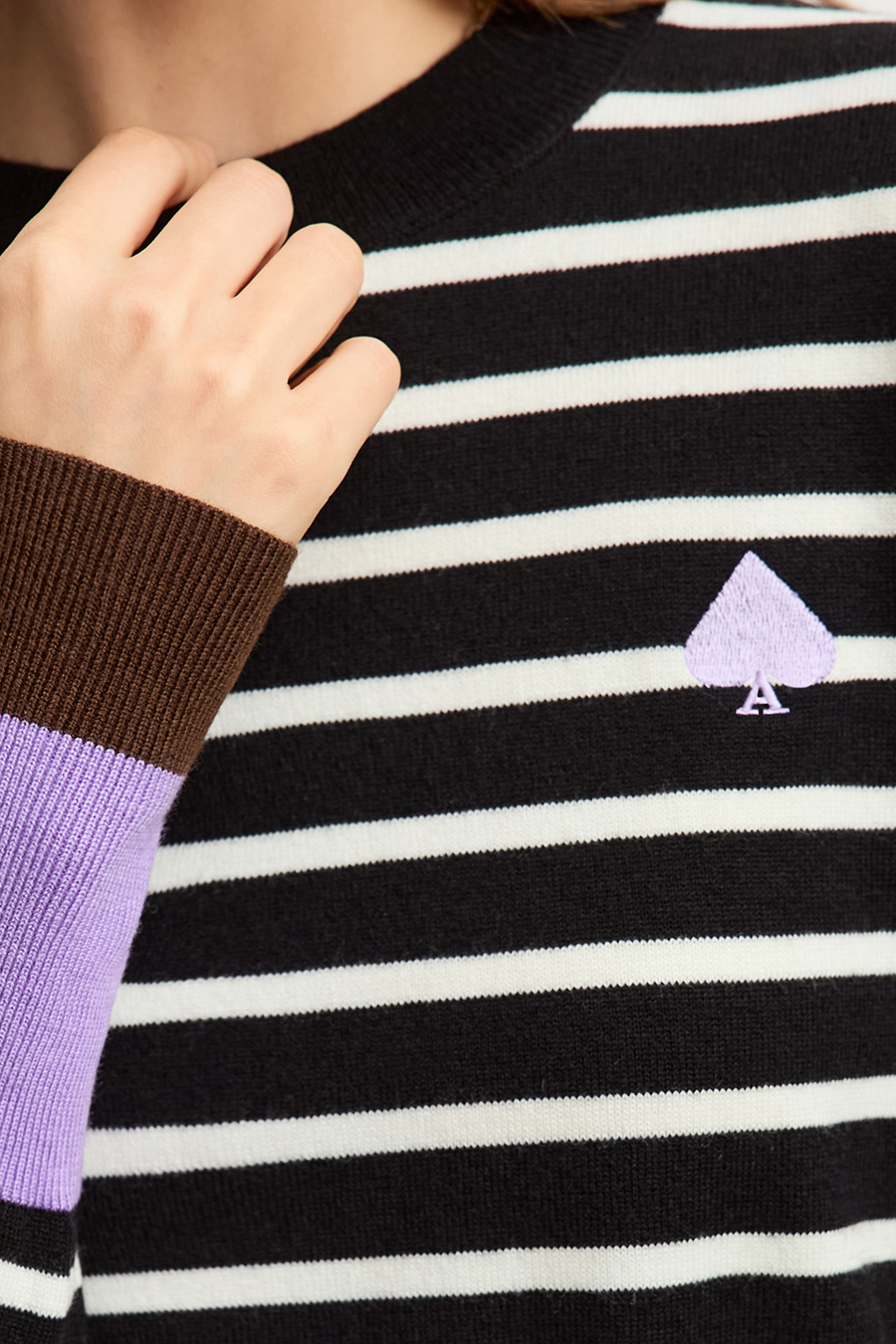 Color Block Embroidered Striped Sweater