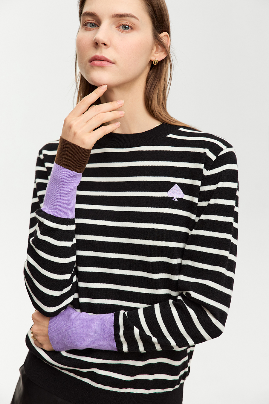 Color Block Embroidered Striped Sweater
