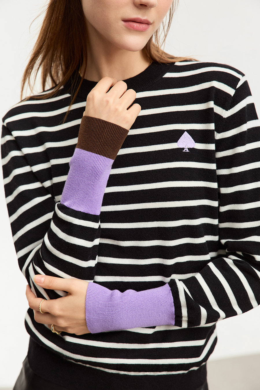 Color Block Embroidered Striped Sweater