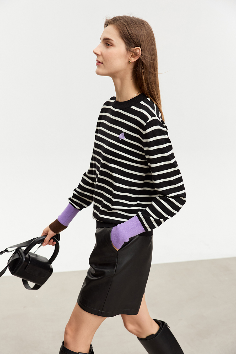 Color Block Embroidered Striped Sweater