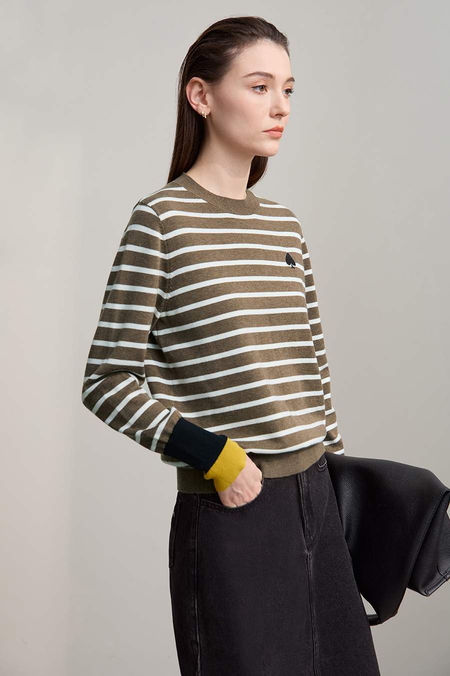 Color Block Embroidered Striped Sweater