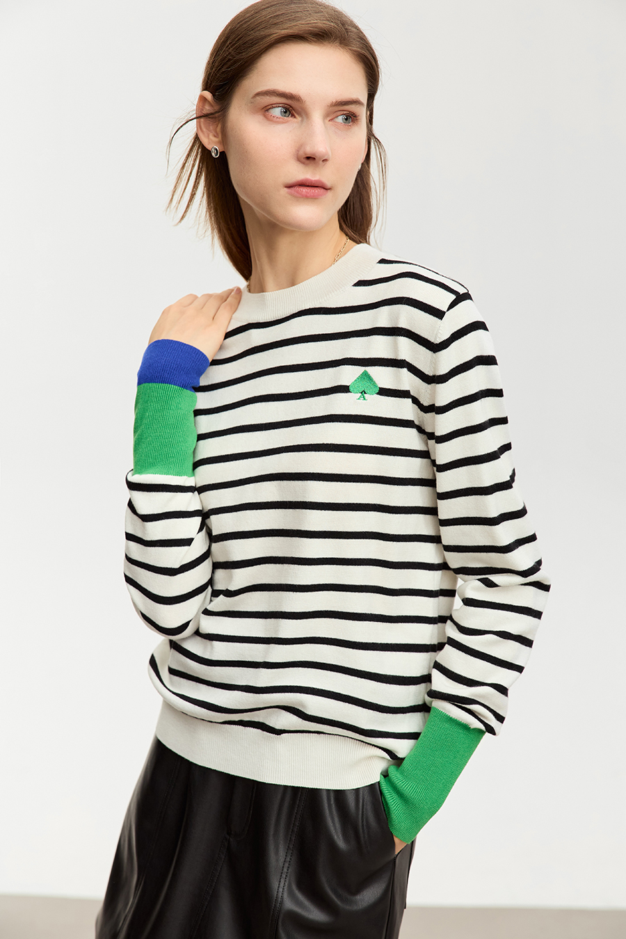 Color Block Embroidered Striped Sweater