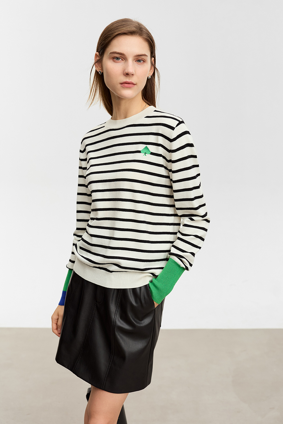 Color Block Embroidered Striped Sweater