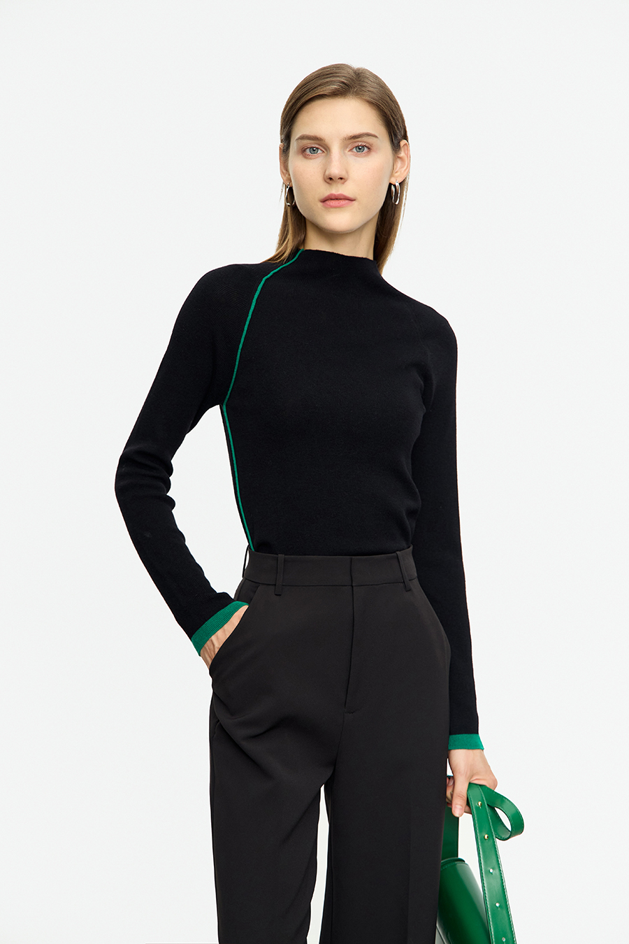 Color - block Mock Neck Sweater|AMII-AMII.com