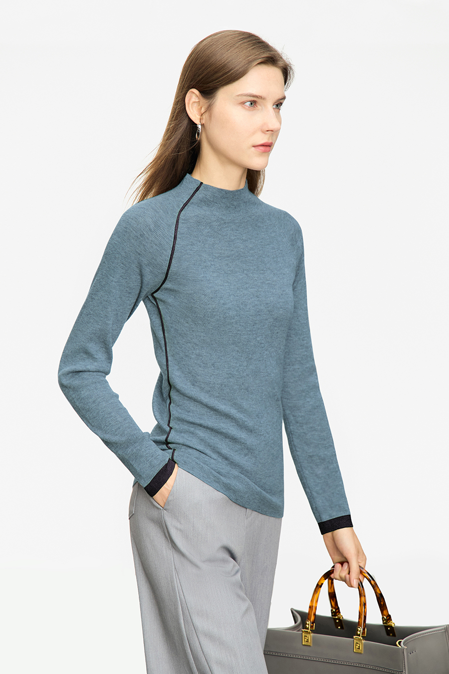 Color - block Mock Neck Sweater|AMII-AMII.com
