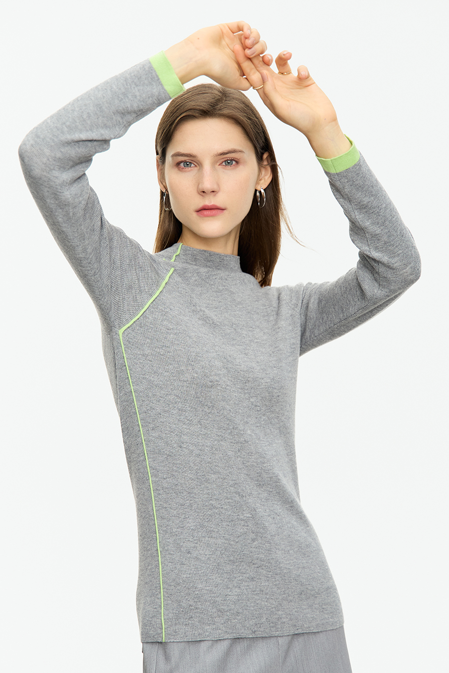 Color - block Mock Neck Sweater|AMII-AMII.com