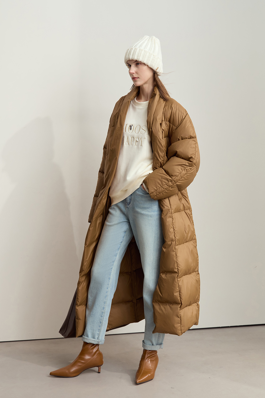 Belted Long Down Jacket|AMII-AMII.com