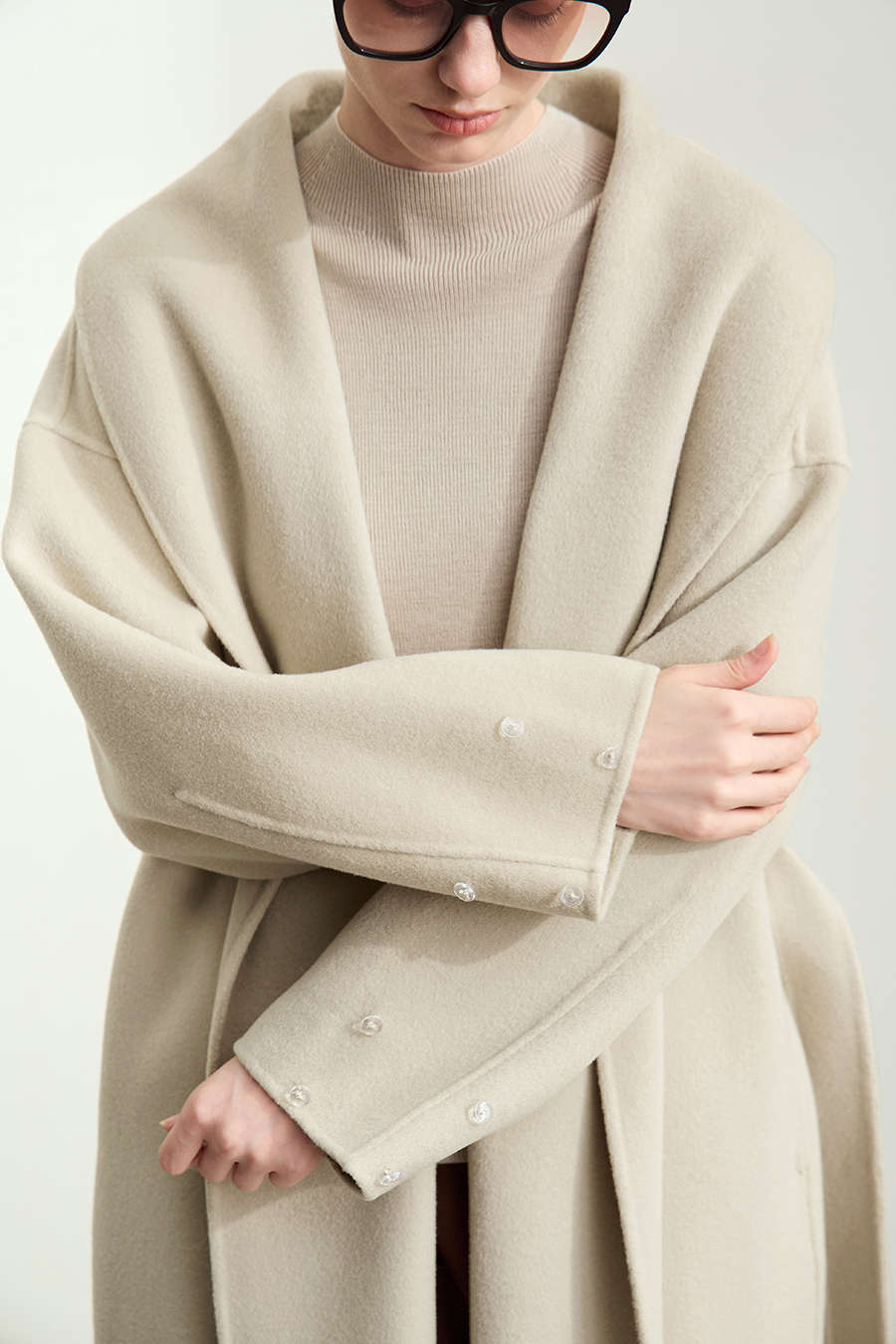 Fox Fur Cuff Trim Double-faced Wool Coat