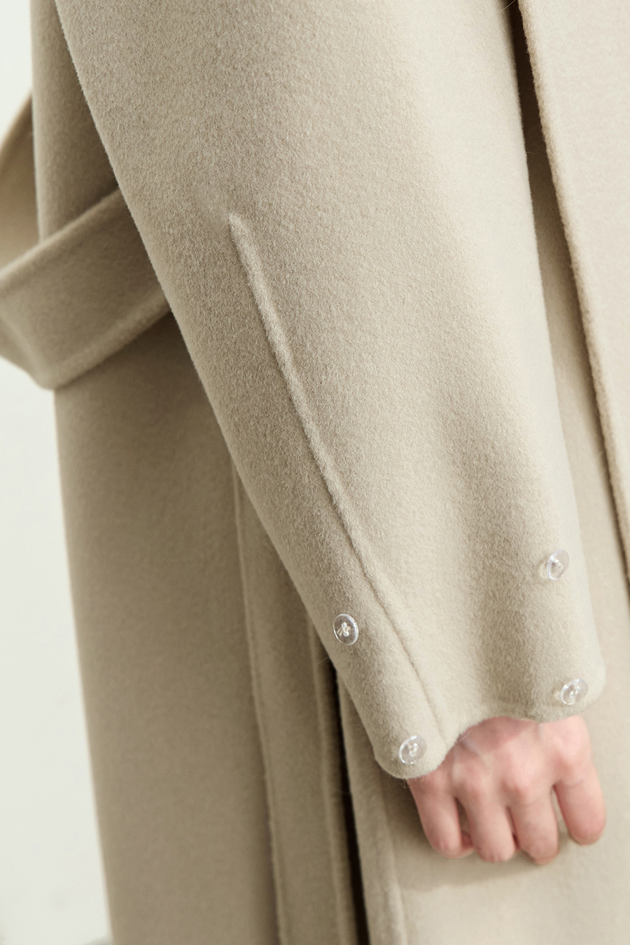 Fox Fur Cuff Trim Double-faced Wool Coat