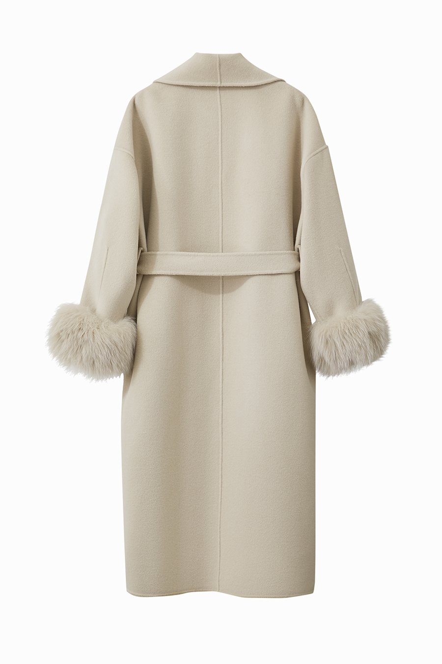 Fox Fur Cuff Trim Double-faced Wool Coat