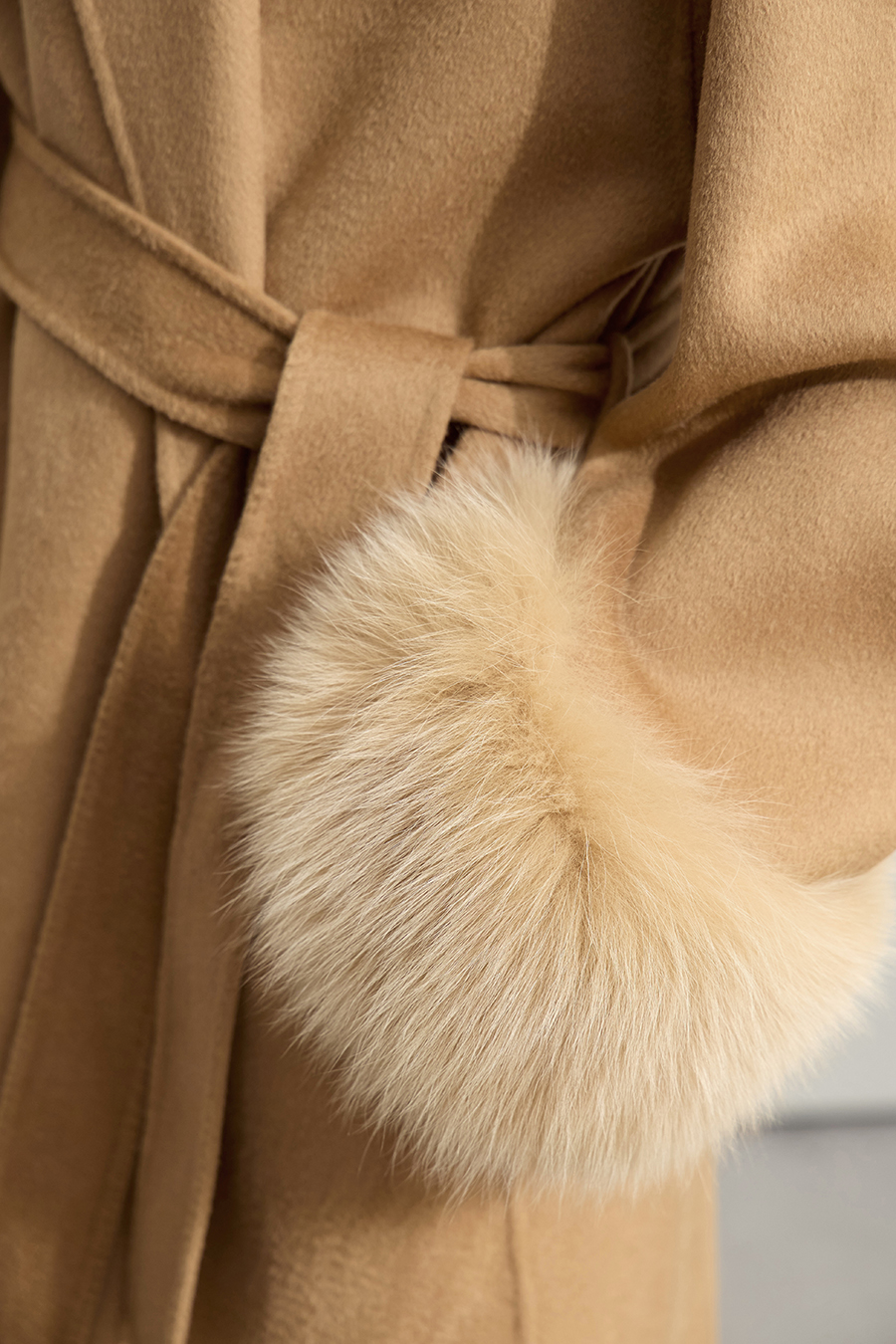 Fox Fur Cuff Trim Double-faced Wool Coat