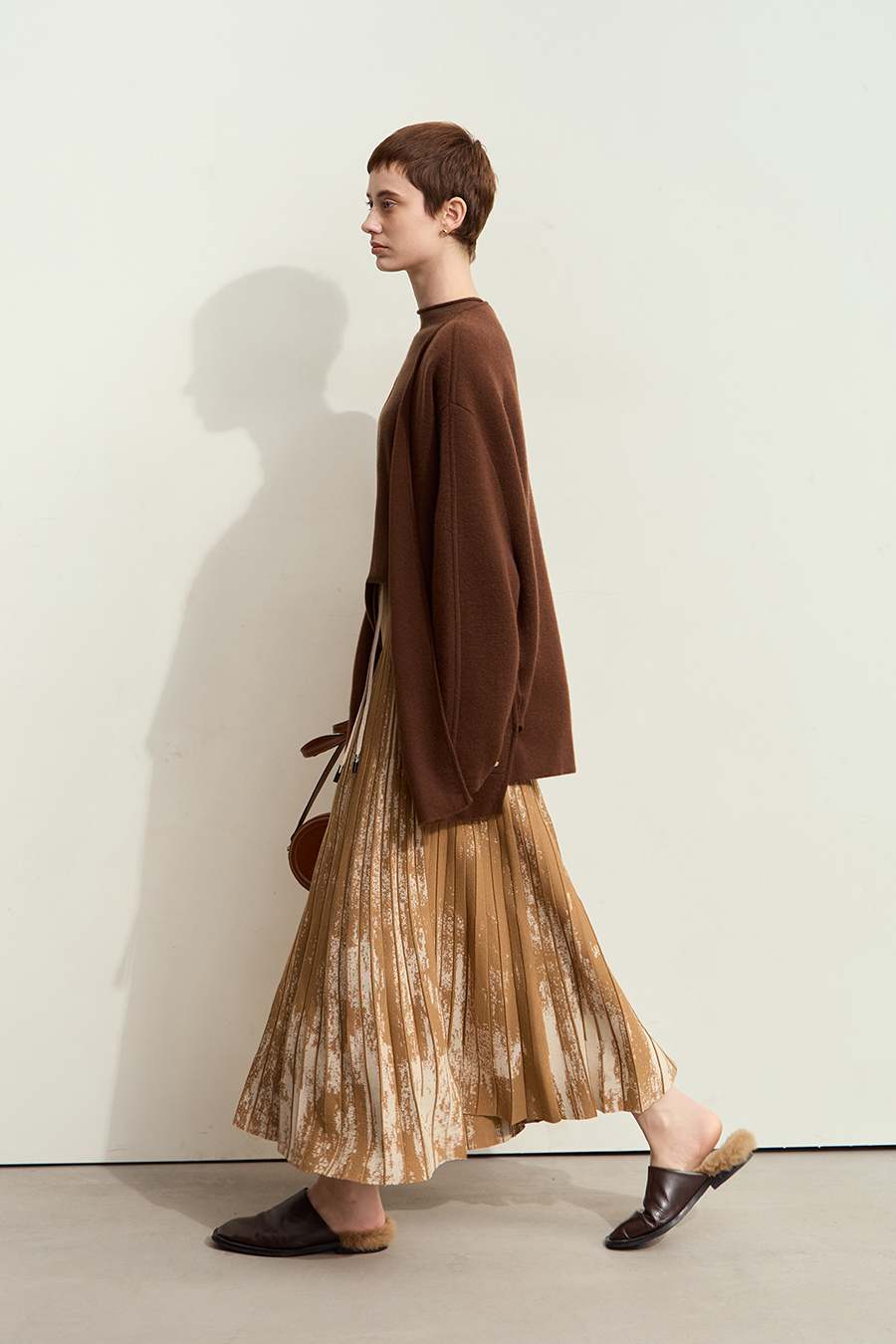 Jacquard Pleated Midi Skirt