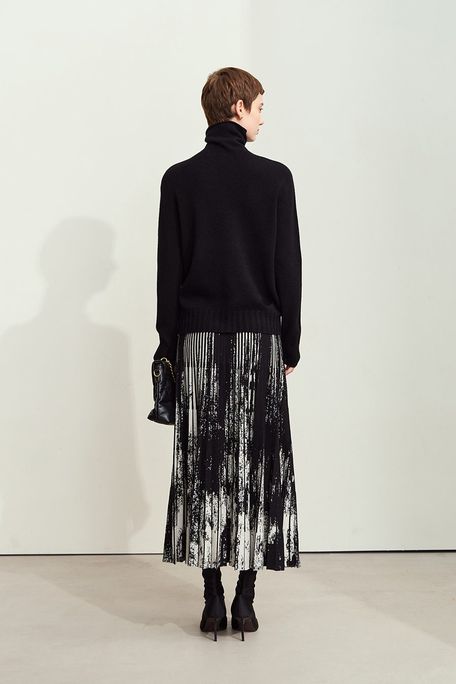 Jacquard Pleated Midi Skirt