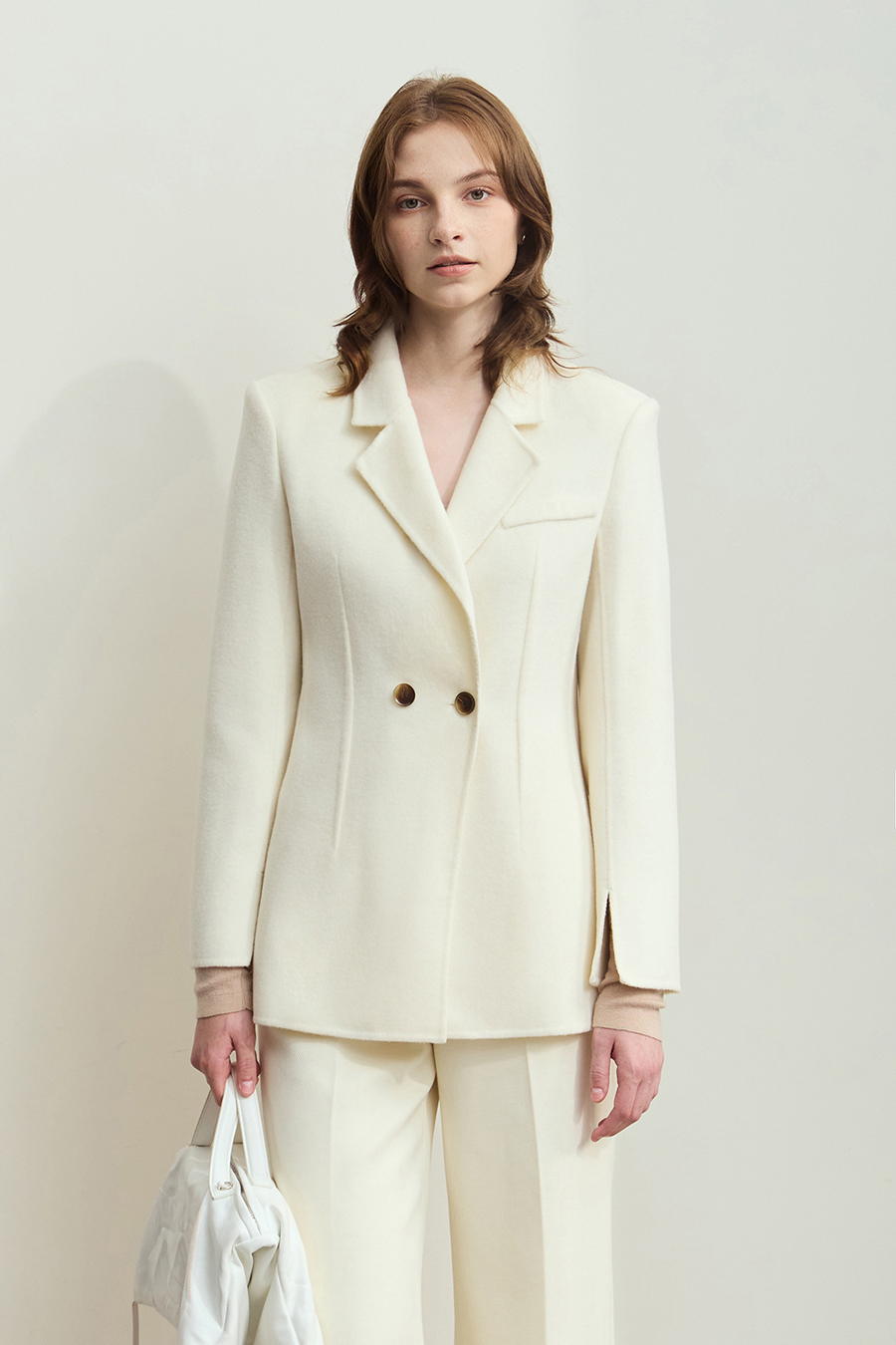 Notched Lapel Wool Double-faced Wool Coat