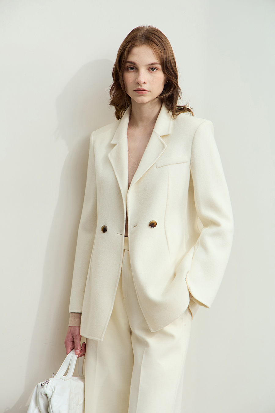 Notched Lapel Wool Double-faced Wool Coat