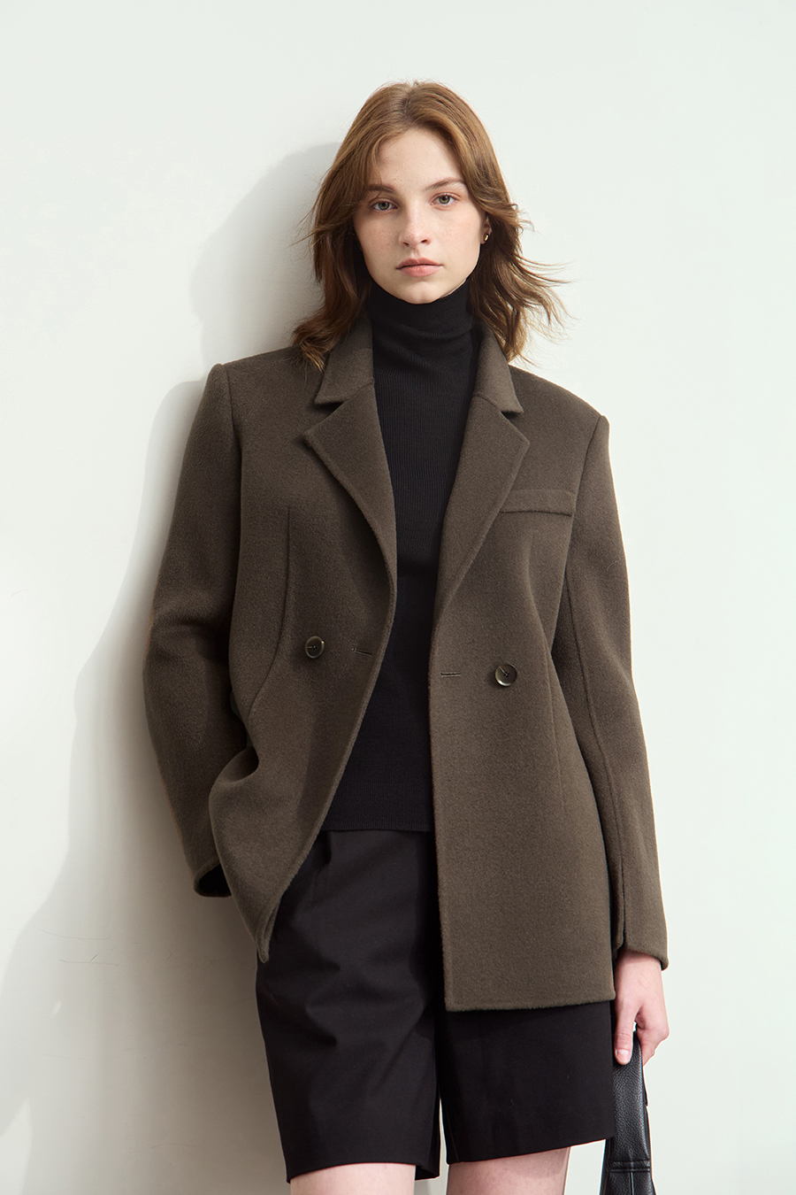 Notched Lapel Wool Double-faced Wool Coat