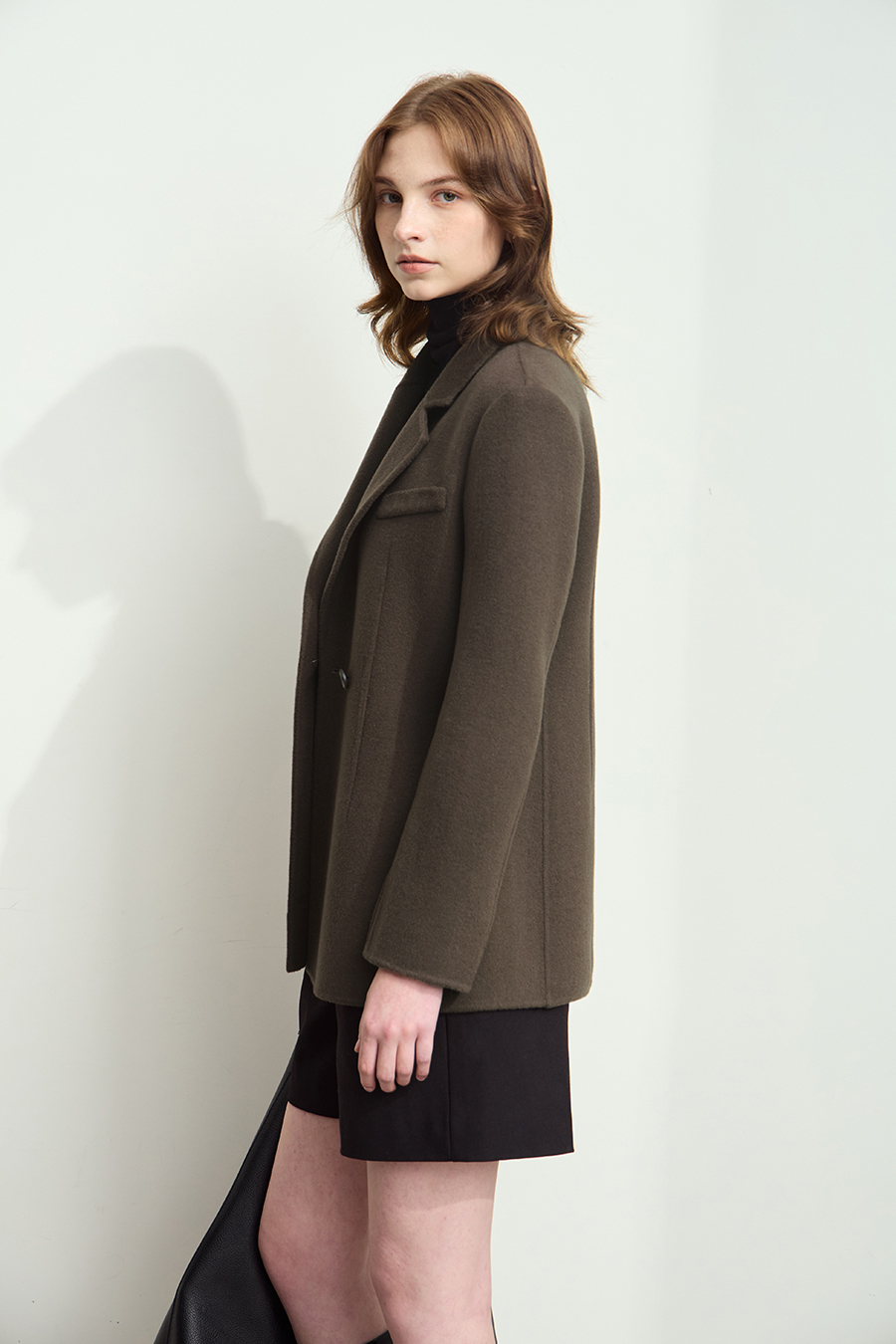 Notched Lapel Wool Double-faced Wool Coat