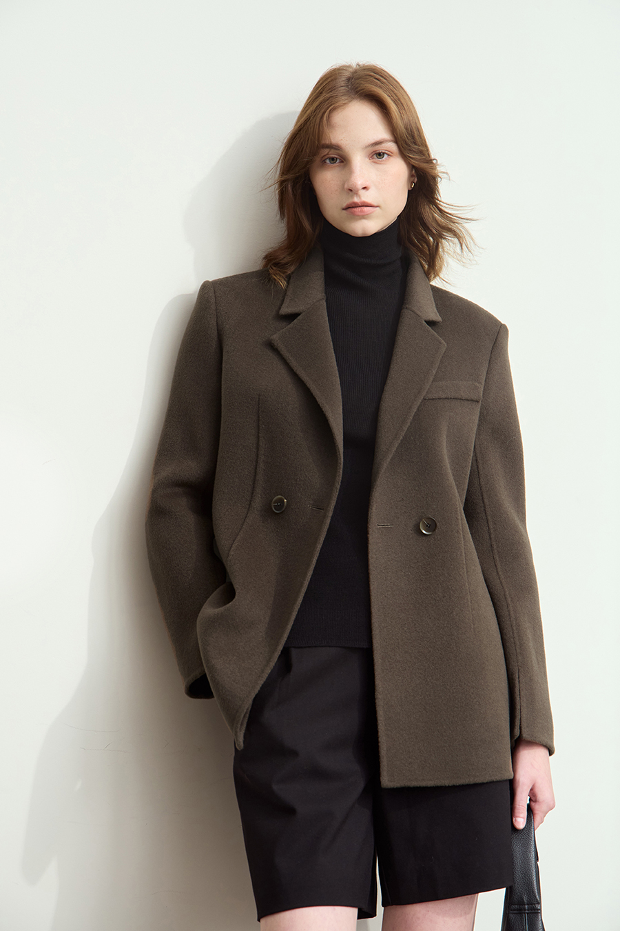 Notched Lapel Wool Double-faced Wool Coat