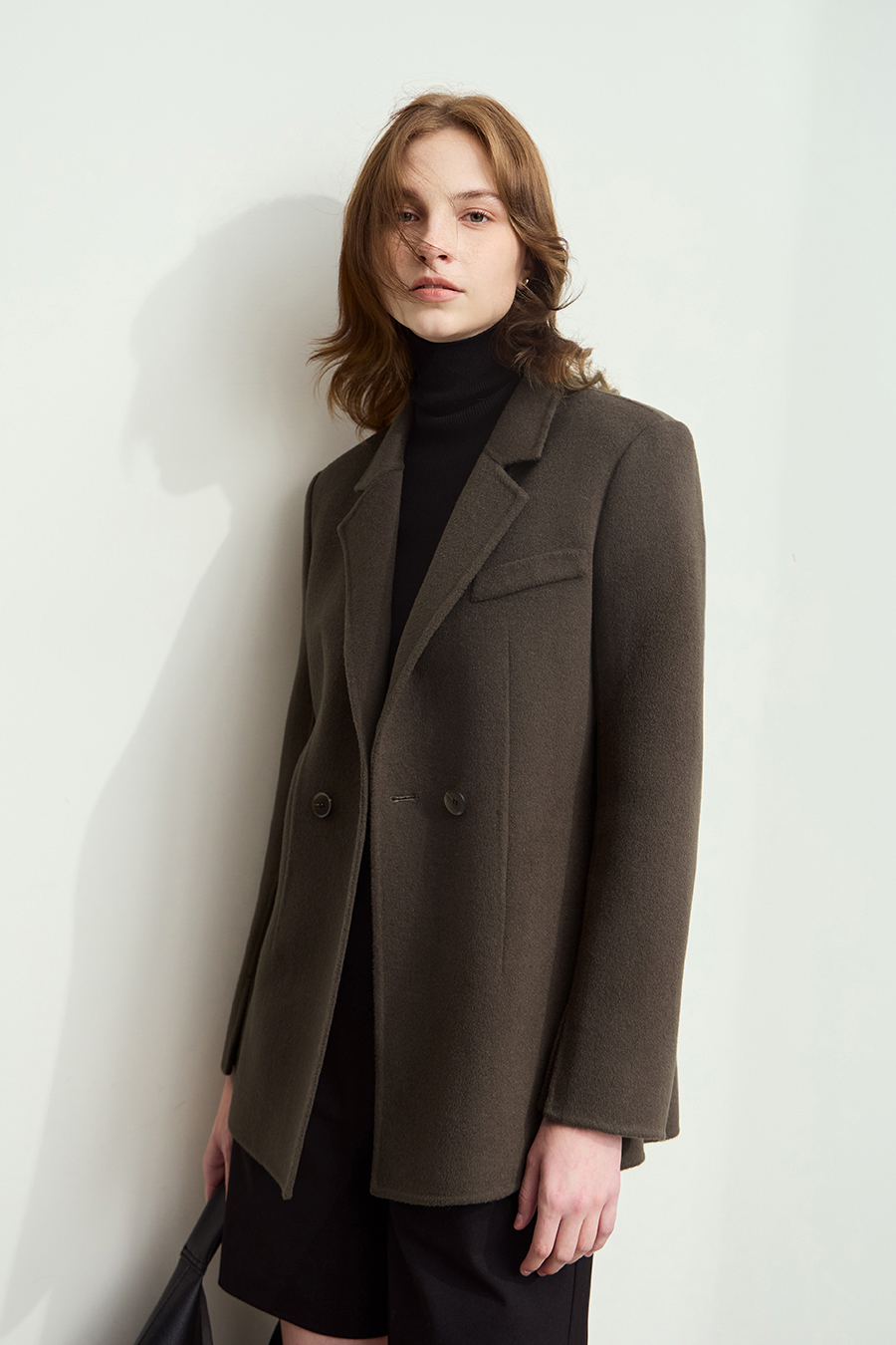 Notched Lapel Wool Double-faced Wool Coat