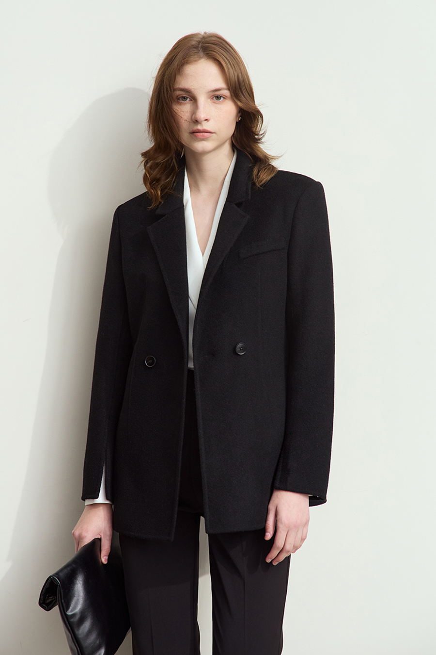 Notched Lapel Wool Double-faced Wool Coat