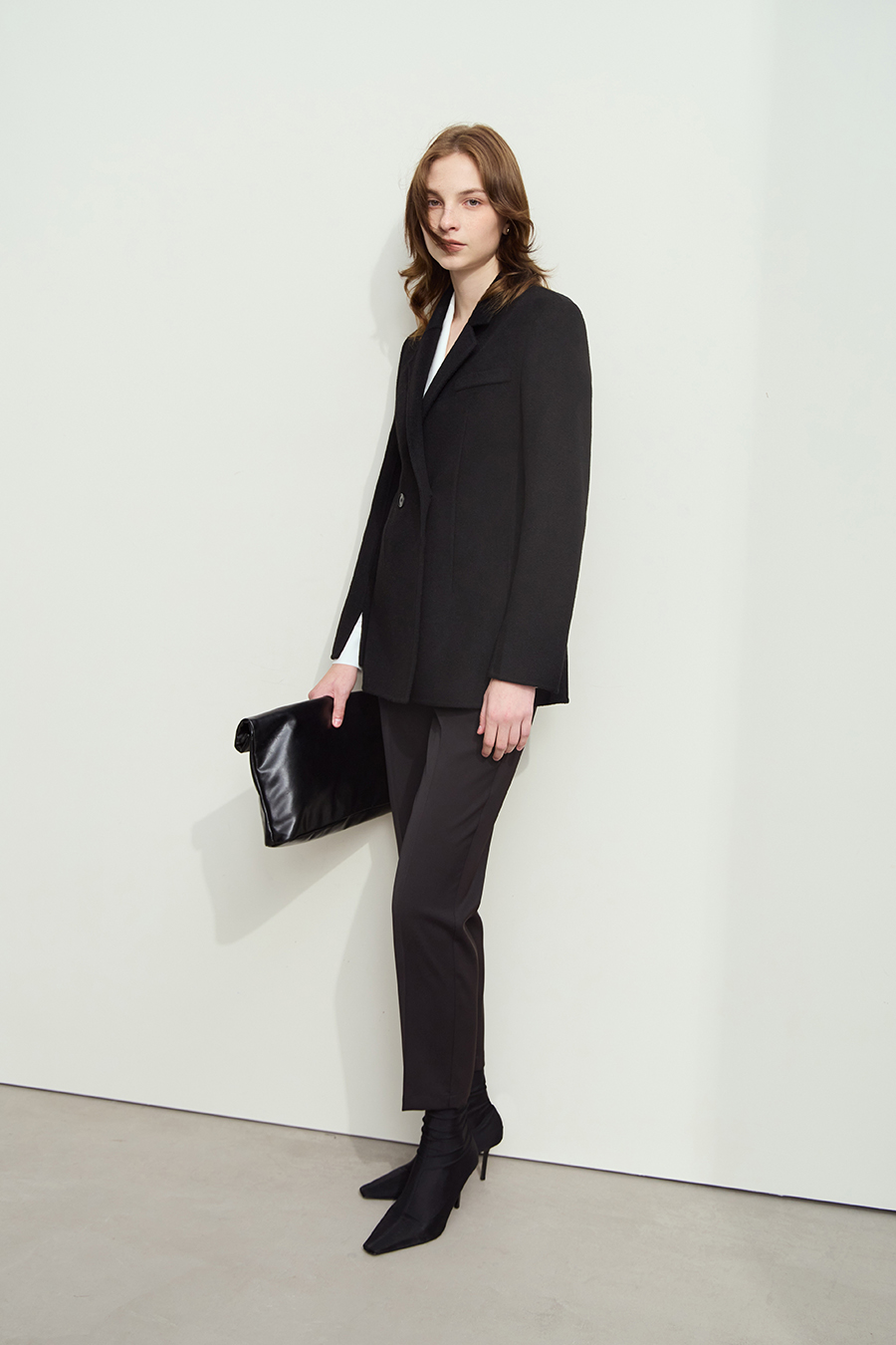 Notched Lapel Wool Double-faced Wool Coat