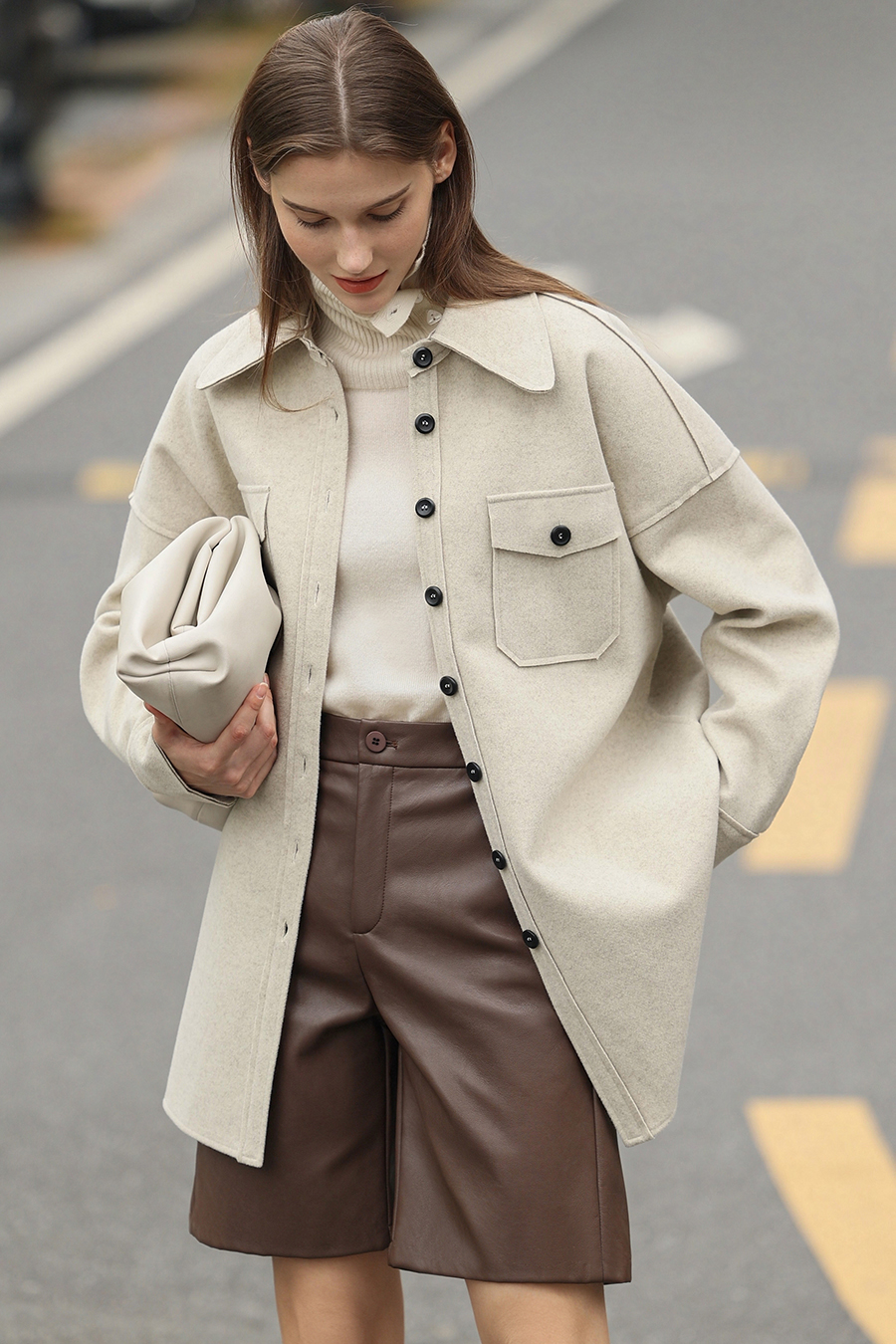 Velvet Lapel Drop Shoulder Coat