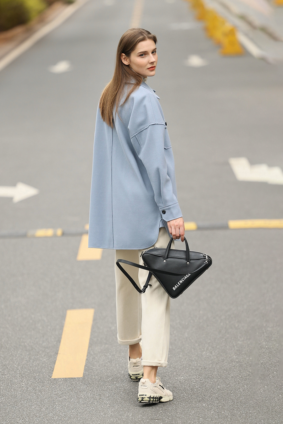 Velvet Lapel Drop Shoulder Coat