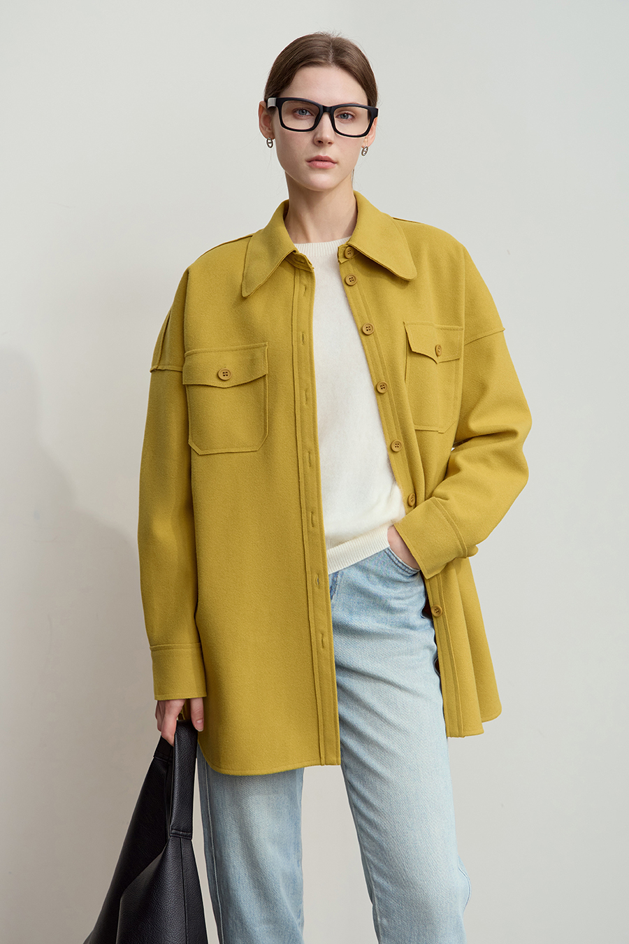 Velvet Lapel Drop Shoulder Coat