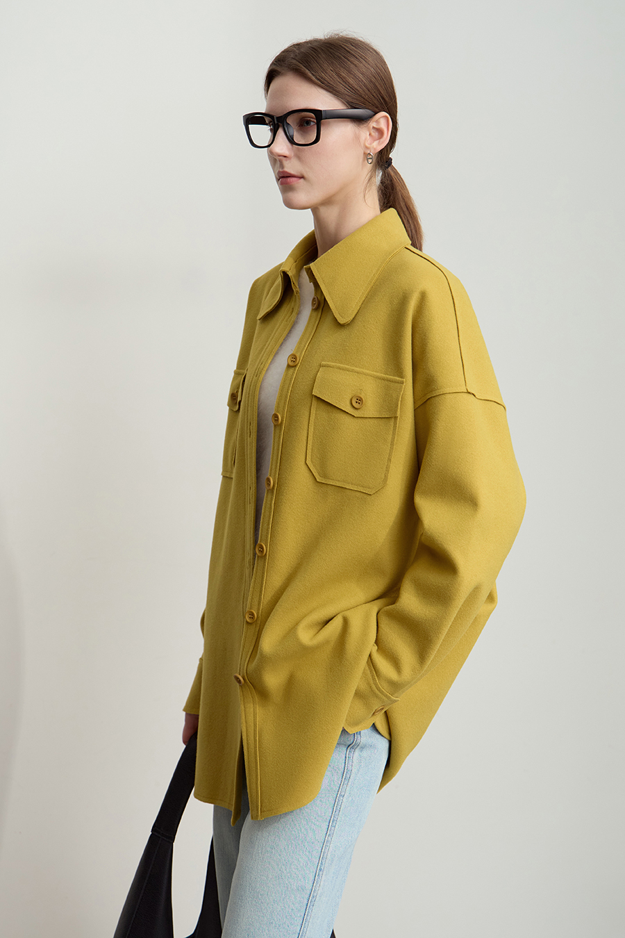 Velvet Lapel Drop Shoulder Coat