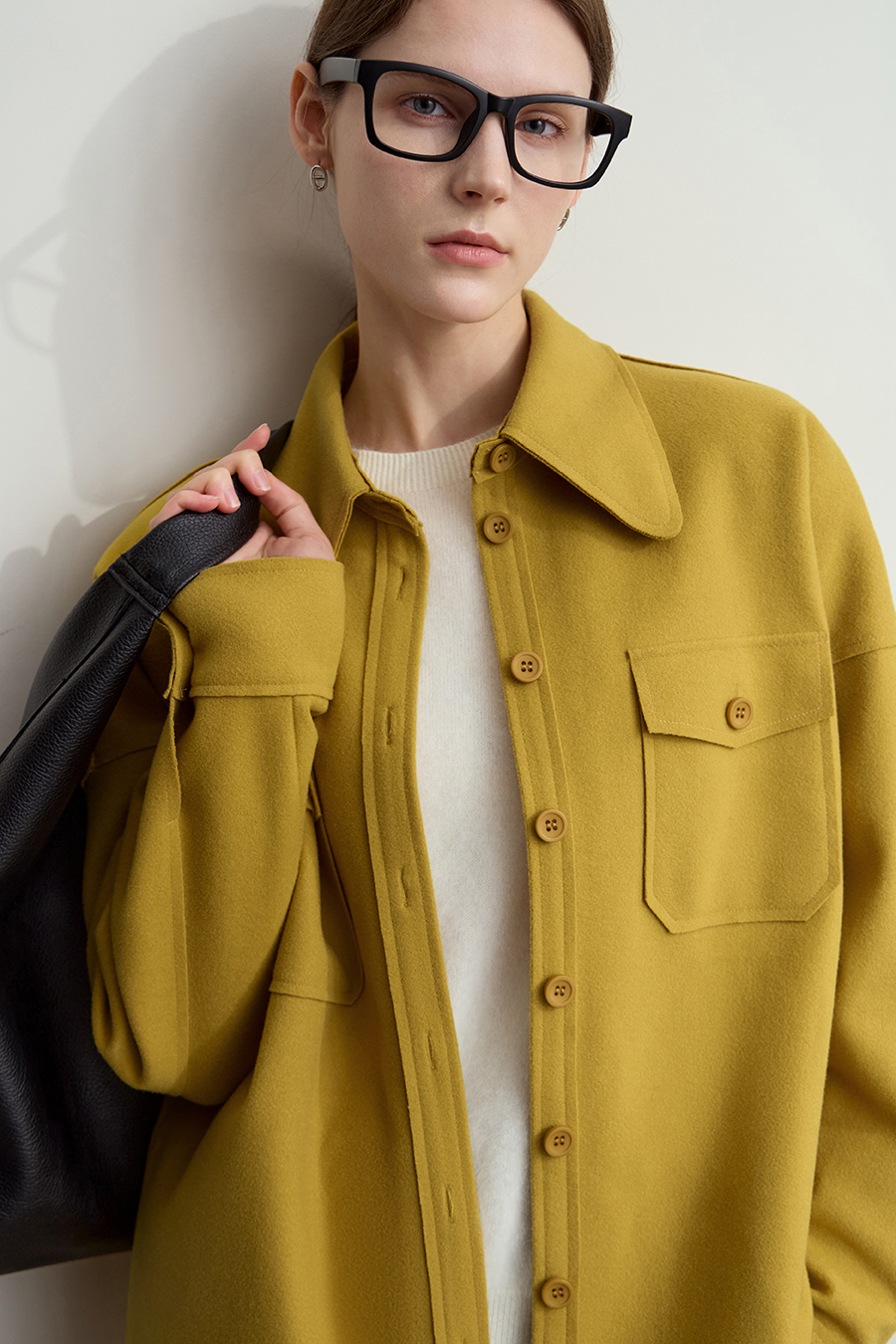 Velvet Lapel Drop Shoulder Coat