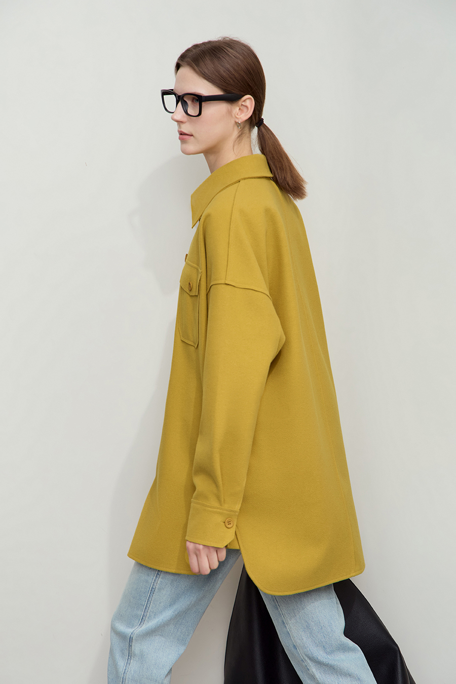 Velvet Lapel Drop Shoulder Coat