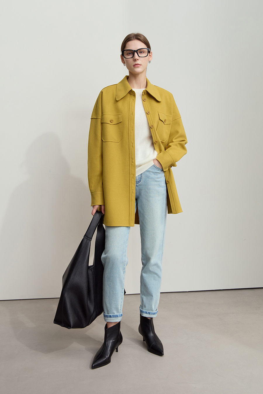 Velvet Lapel Drop Shoulder Coat